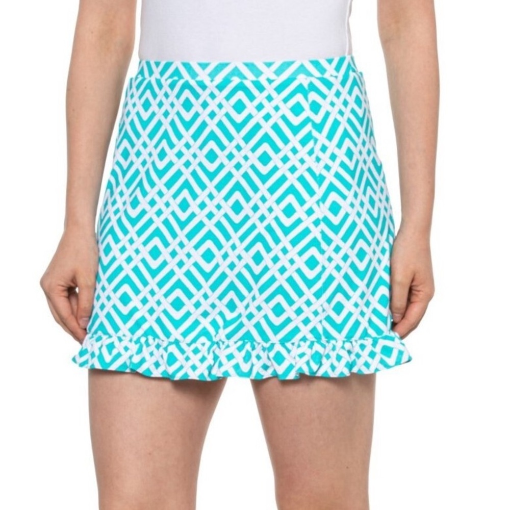 Gottex G LIFESTYLE TRELLIS TURQUOISE RUFFLE HEM GOLF TENNIS SKORT